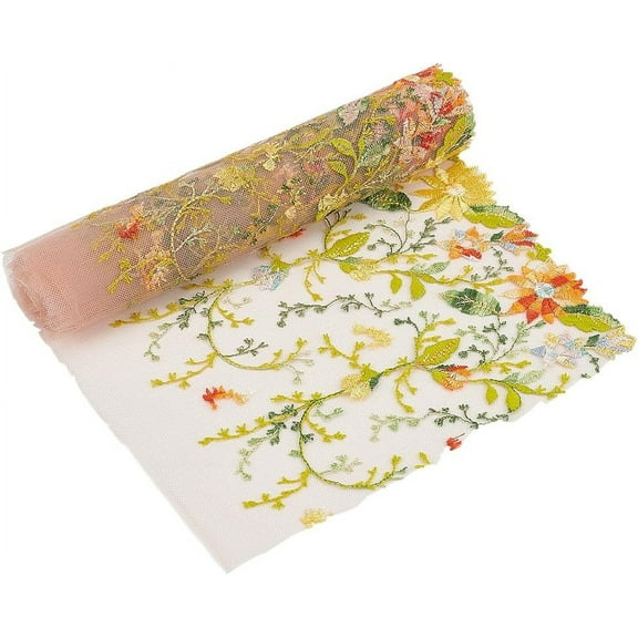 2 Yards Gorgeous Tulle Lace Fabric 8.7 inch Wide Yellow Tulle Embroidered Floral Fabric Polyester Embroidered Mesh Sewing Lace Fabric
