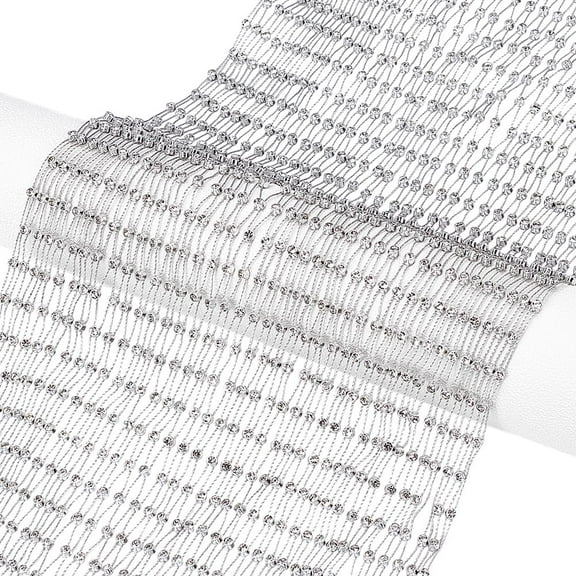 2 Yards Gray Rhinestone Mesh Stretch Fabric Shiny Elastic Fishnet Fabric Glass Rhinestone Trim Fabric