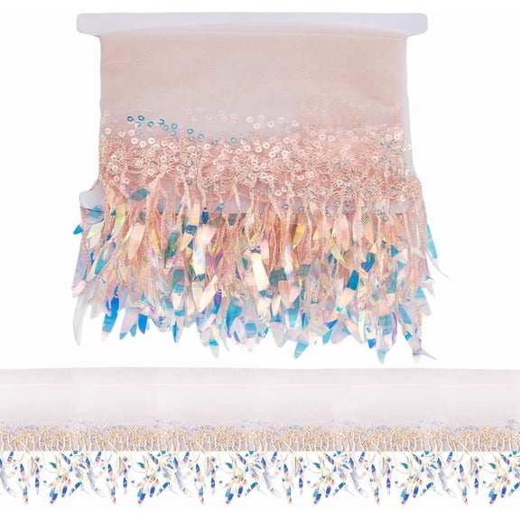 2 Yards Mesh Sequins Lace Trim Embroidered Ribbon Fabric 11.4 Inch Wide Polyester Tassel Fringe Bling Beaded Metallic Sequin Fabric Trims for Sewing Clothing Wedding Dress Stage DIY Crafts for diy