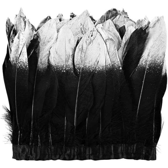 2 Yards Natural Fluffiness Goose Feathers Trim Sewing Fringe 6-8inch for DIY Handicrafts Costumes Decoration,Black Silver