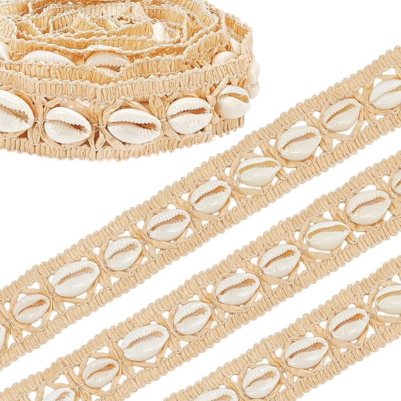 2 Yards Natural Seashells Lace Trim 1.12" Width Boho Shell Ribbon Lace Decorative Sewing Ribbon Trim