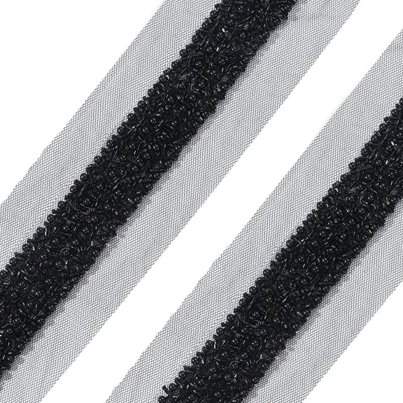 2 Yards Pearl Beaded Lace Trim 2.5 Inch Wide Black Decorative Tape Strip Lace Ribbon Edge Trimming Mesh Fabric Embroidered Applique