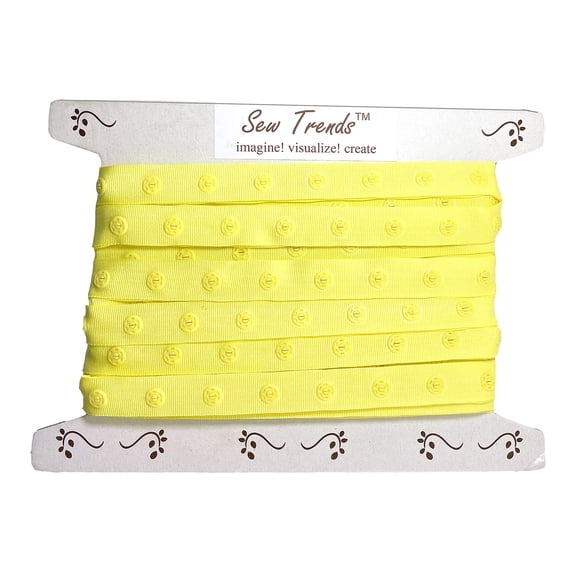 2 Yards Plastic Snap Button Polyester Tape Ribbon Hook & Eye Zipper Popper Press Stud Fastener-LEMON YELLOW