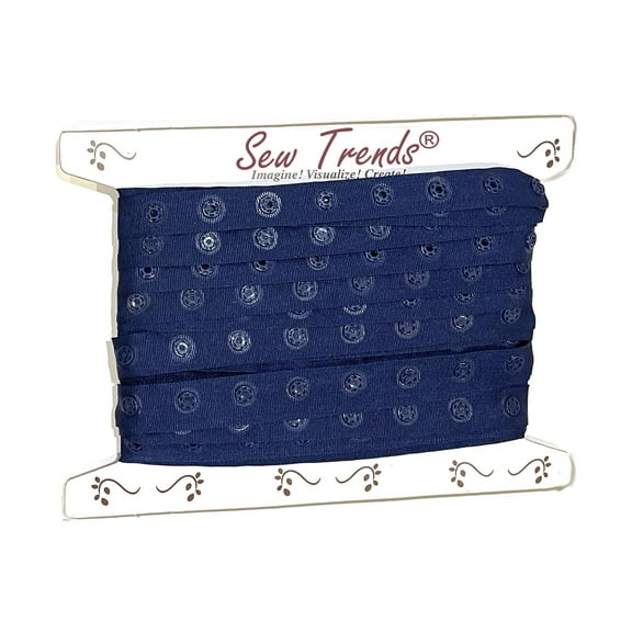 2 Yards Plastic Snap Button Polyester Tape Ribbon Hook & Eye Zipper Popper Press Stud Fastener-NAVY BLUE