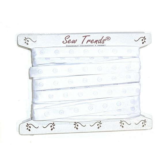 2 Yards Plastic Snap Button Polyester Tape Ribbon Hook & Eye Zipper Popper Press Stud Fastener-WHITE