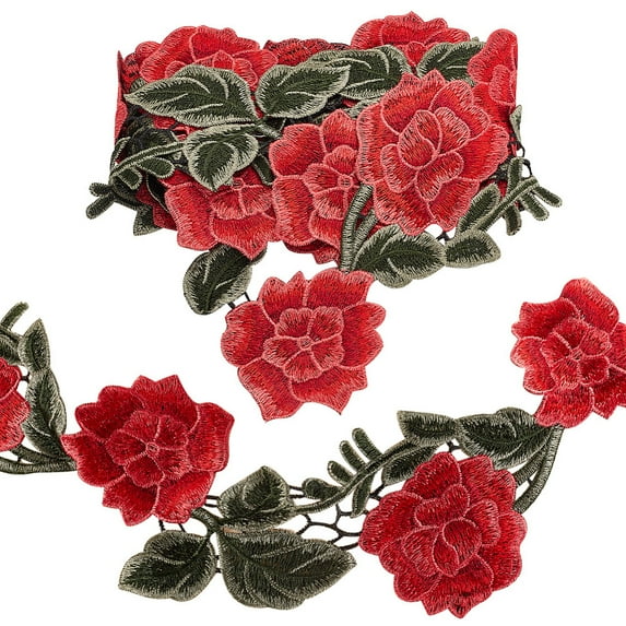 2 Yards Polyester Embroidery Rose Lace Ribbon Flower Lace Trim for Clothing Sewing Indian Red 4-3/4 inch(120mm) about 1.99 Yards(1.82m)/Set