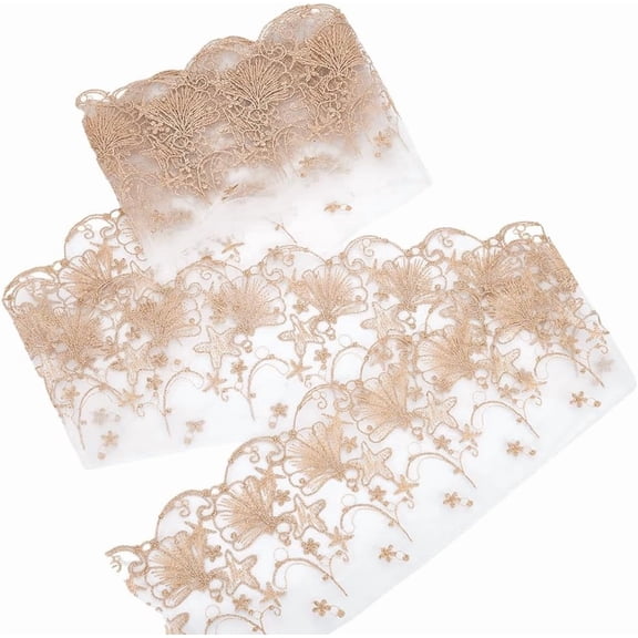 2 Yards Polyester Shell Starfish Embroidery Lace Ribbon for Garment Accessories Goldenrod 6-1/8 inch(155mm) for Handmade