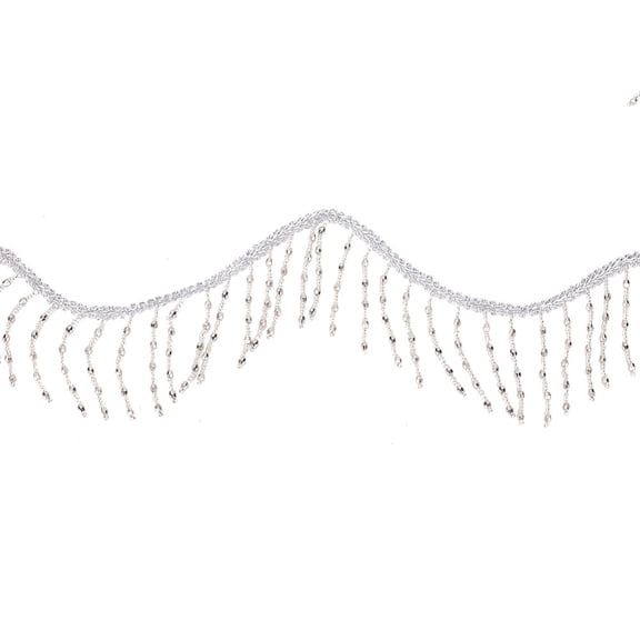 2 Yards Polyester with Plastic Beads Tassel Ribbons Fringe Trimming Gold Webbing Ribbon with 1Pc Thread Bobbins White Cards Silver