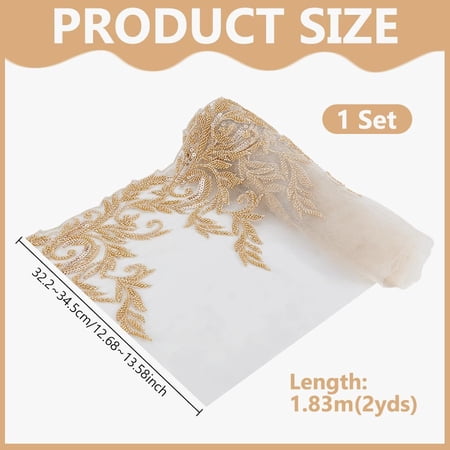 2 Yards Rosy Brown Hanmade 3D Lace Applique Lace 12.7 Inch Embroidered Tulle Trim Sew on Sequin Bead Floral Mesh Fabric Sparkle Trimming for DIY Craft Wedding Dress Curtains Home Decor