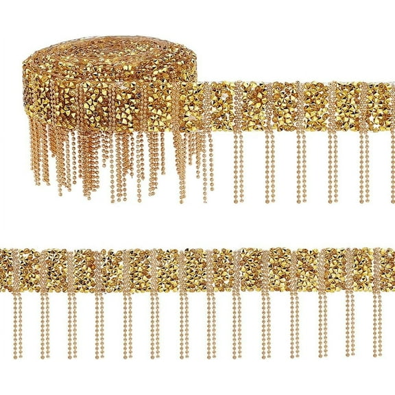 2 Yards Self Adhesive Rhinestones Ribbon 1.83 inch Gold Rhinestone Diamond Ribbon for DIY Arts Crafts Party Decor
