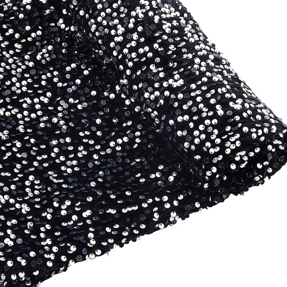 2 Yards Sequin Stretch Fabric 66 Inch Wide Black Sequin Velvet Fabric Sparkly Velvet Sequence Material Glitter Sequined Material
