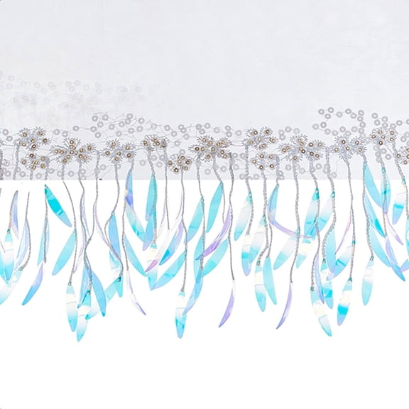 2 Yards Sequins Mesh Floral Lace Ribbon Flower Embroidery Polyester Glitter Tassel Fringe Trimming for Embellishment Crafts Curtain Costume Wedding DIY