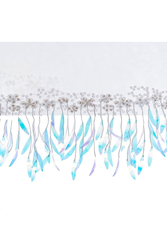 2 Yards Sequins Mesh Floral Lace Ribbon Flower Embroidery Polyester Glitter Tassel Fringe Trimming for Embellishment Crafts Curtain Costume Wedding DIY