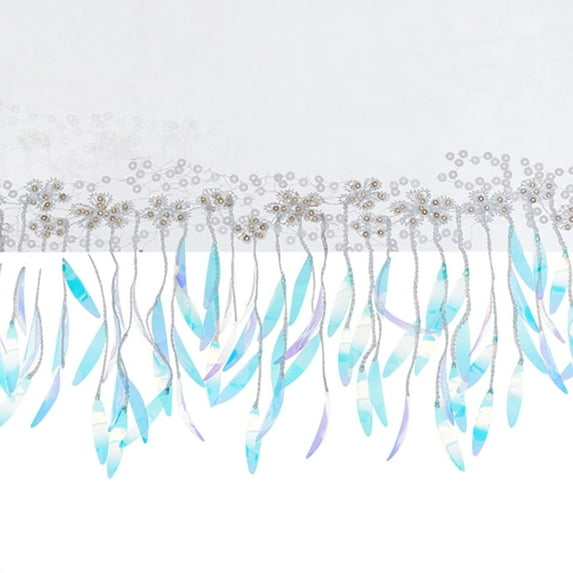 2 Yards Sequins Mesh Floral Lace Ribbon Flower Embroidery Polyester Glitter Tassel Fringe Trimming for Embellishment Crafts Curtain Costume Wedding DIY