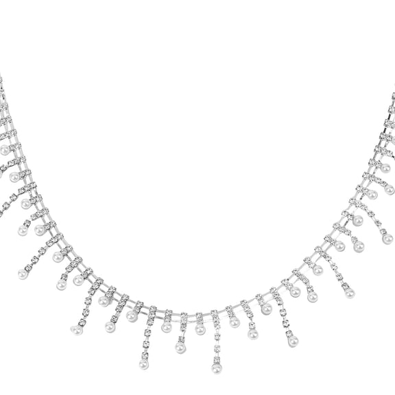 2 Yards Silver Pearl Rhinestone Chain Diamond Tassel Fringe Trim Bling Pearls Beaded Ribbon Applique Jewelry Chains for Sewing