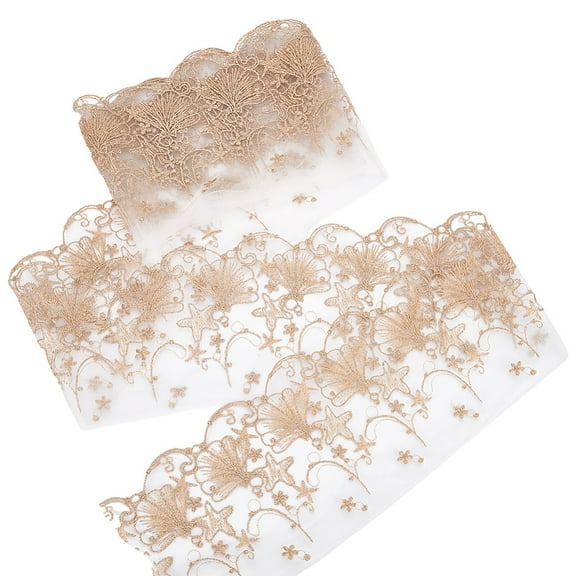 2 Yards Starfish Embroidery Tulle Lace Trim 6inch Gold Shell Lace Mesh Fabric Lightweight Vintage Sewing Lace Trim FabricDIY