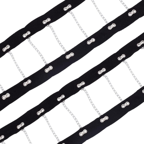 2 Yards Steel Riveted Hook Eye Tape with Iron Chain 90mm Wide Black Cotton Grommet Eyelet Twill Tape Trim for Sewing Crafts Making Black DIY
