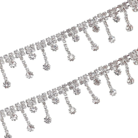 2 Yards Tassel Glass Crystal Rhinestone Chains Bling Diamante Diamond Trim Ribbon for Wedding Dress Decoration (Rhinestone: 4x3.5mm)