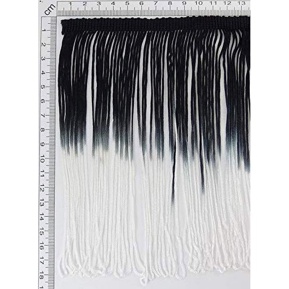2 Yards Tie-Dye Ombre Multicolor Chainette Thread Yarn Tonal Loop Fringe- 7" Long -Sewing Quilting Renaissance Dance Hawaiian Costumes Outfit Drapery -Hand Dyed- Black & White Shades