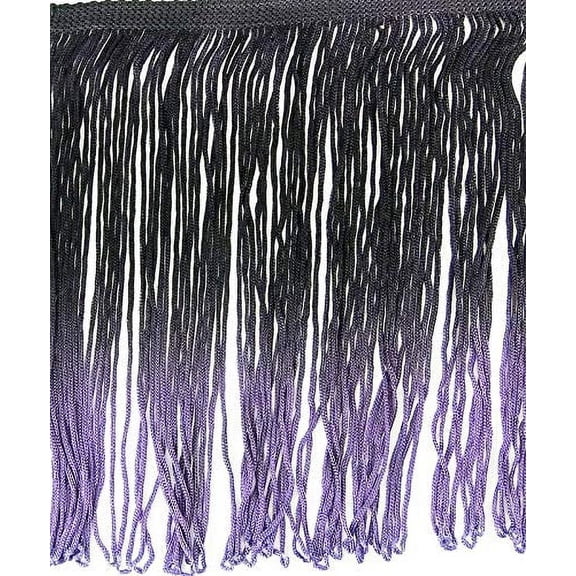 2 Yards Tie-Dye Ombre Multicolor Chainette Thread Yarn Tonal Loop Fringe- 7" Long -Sewing Quilting Renaissance Dance Hawaiian Costumes Outfit Drapery -Hand Dyed- Black & Purple Shades