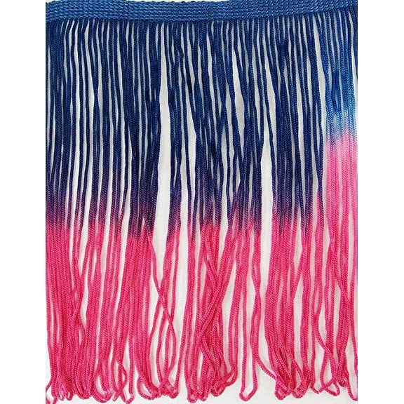 2 Yards Tie-Dye Ombre Multicolor Chainette Thread Yarn Tonal Loop Fringe- 7" Long -Sewing Renaissance Dance Hawaiian Costumes Outfit Drapery -Hand Dyed- Royal Blue Fuchsia Magenta Dark Pink Shades