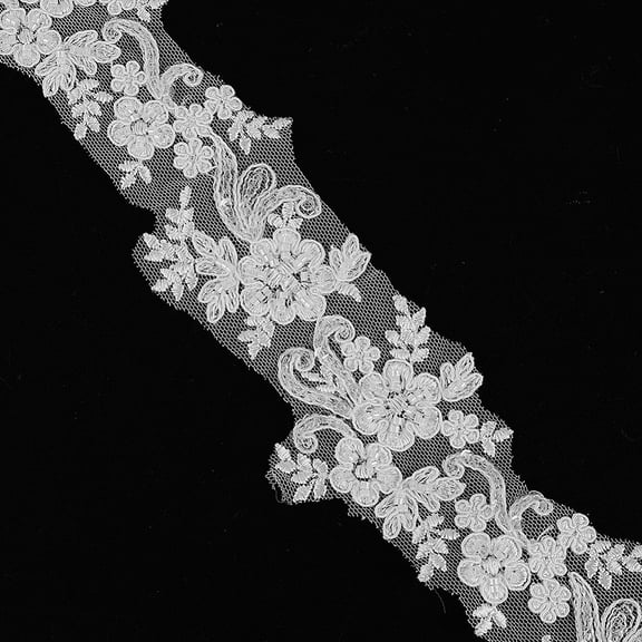 2 Yards White Luxury Beaded Embroidery Flower Lace Appliques 2-1/2 Inch(63mm) Floral Sewing Crochet Edge Lace Ribbon Roll with Beads