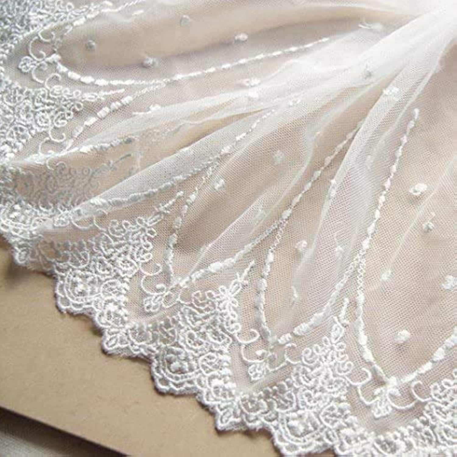 2 Yards White Retro Floral Embroidery Lace Trim Lace Fabric for DIY by The Yard 7.8 inches Width