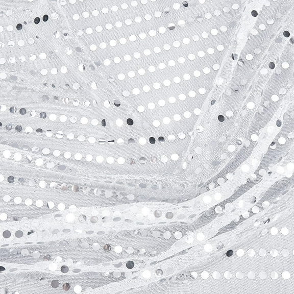 2 Yards White Sequin Mesh Fabric Silver Metallic Netting Fabric by The Yard Shiny Glitter Big Sequins Voile Tulle Net Fabric