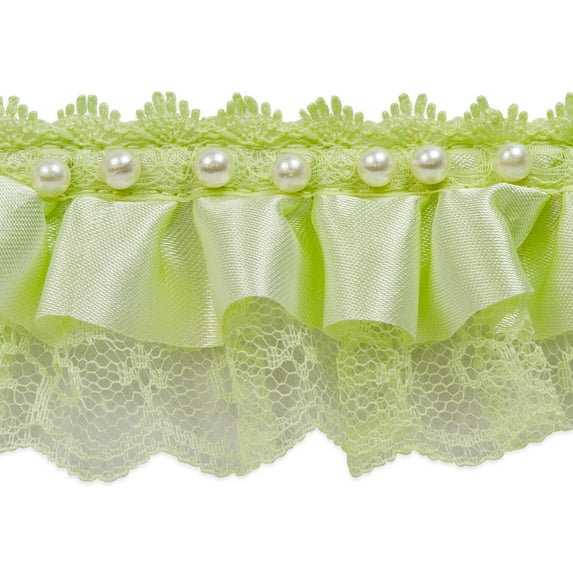 2 Yards of Bradshaw 2" Pearl Accent Ruffled Lace Trim