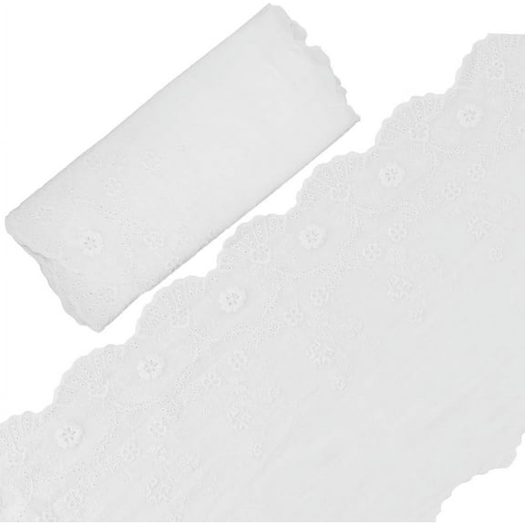 2 Yards x 11 Inch White Embroidery Lace Trim Flower Motif Polyester Lace Ribbon Fabric Edge Trimming Applique Border for DIY