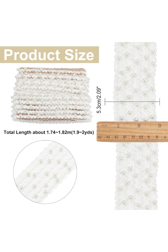 2 Yards x 2" Lace Edge Trim Ribbon White Edging Trimmings Fabric with Imitation Pearl Beads Mesh Pearl Wrap Ribbon for Wedding Decorations Headbands Sewing DIY Making Crafts