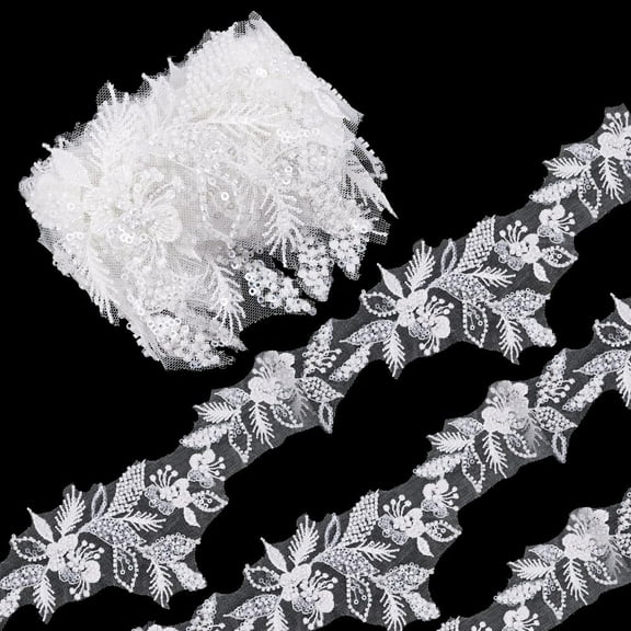 2 Yards x 4 inch Flower Lace Trim Embroidery Lace White Wedding Dress Straps Bridal Dress Embellishments Elegant Flower Fabrics for Sewing Party Wedding Decorations