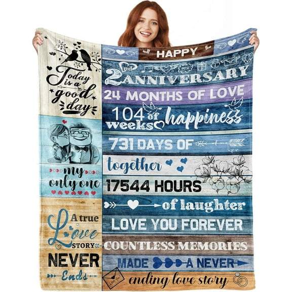 2 Year Anniversary Traditional Gifts for Her Him, 2nd Anniversary Romantic Gifts for Her, Second Year Cotton Anniversary Wedding Gift, Happy Anniversary Blanket Decorations Present for Girlfriend