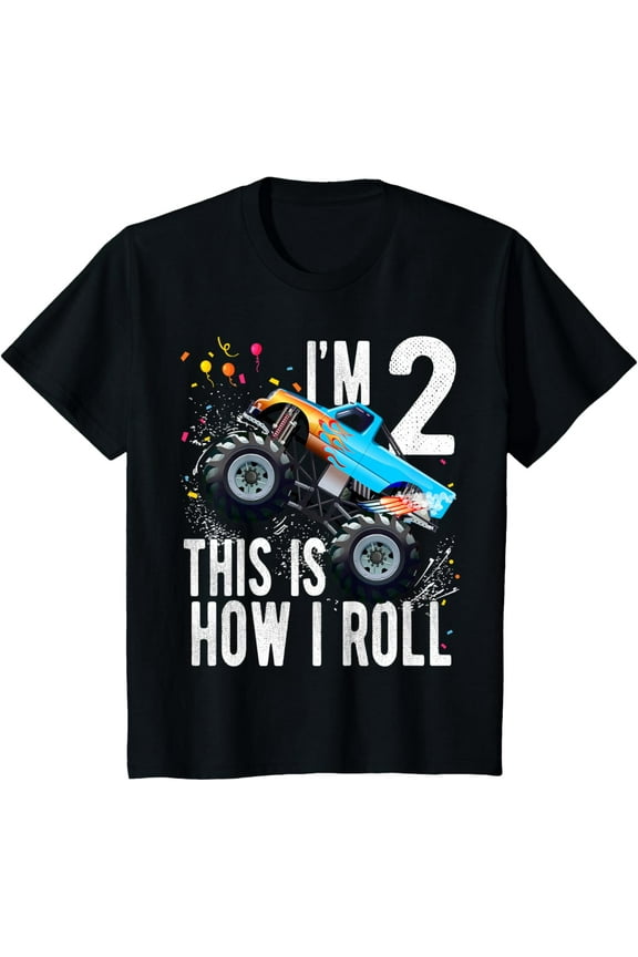 2 Year Old 2nd Birthday Boys Monster Truck Car T-Shirt