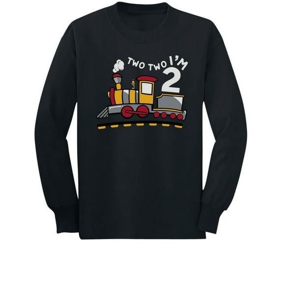 2 Year Old Boy 2nd Birthday Outfit Two Train Toddler Kids Long sleeve T-Shirt 2T Black