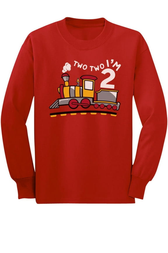 2 Year Old Boy 2nd Birthday Outfit Two Train Toddler Kids Long sleeve T-Shirt 3T Red