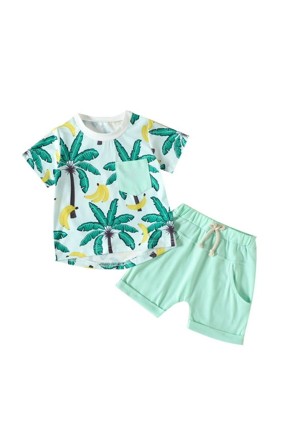 2 Year Old Boy Clothes Cute Baby Boy Outfits Baby Toddler Boy Outfits Summer Clothes Kids Pattern Short Sleeve Shirt & Shorts Set Green 2-3 Years