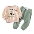 thumbnail image 1 of 2 Year Old Boy Clothes Toddler Christmas Outfit Boy Toddler Baby Boy Clothes Crewneck Sweatshirt Long Sleeve Letter Print Shirt with Pants Cute Fall Winter Outfits Green 6-9 Months, 1 of 9