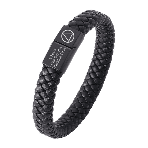 2 Years AA NA Sobriety Jewelry Gifts for Men Women,Inspirational Magnet Leather Recovery Bracelets,Personalized Narcotics Alchohol Addiction Recovering Gifts for Friends Family,Customized