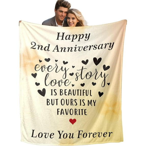 2 Years Anniversary Blanket Gifts for Men Women 2nd Anniversary Cotton Gifts for Boyfriend Girlfriend Wedding Anniversary Blanket Gifts for Husband Wife Couple Happy Anniversary for Couple Christmas