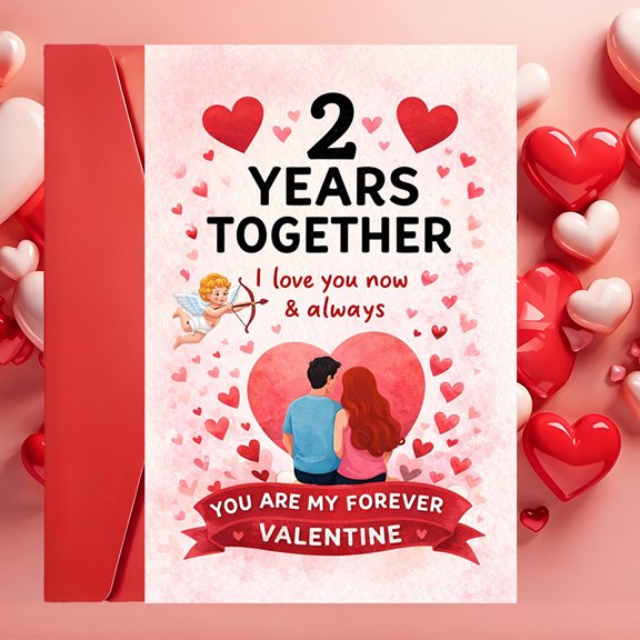2 Years Together Card  You Are My Forever Valentine Heart Design  Perfect for Anniversaries  Envelope Included, Blank Inside for Personal Messages