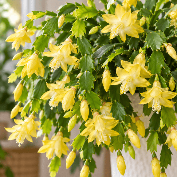 2 Yellow Thanksgiving Christmas Cactus Plants Live Holiday Cactus Plant Winter Bloom Flowers Plant 3"Pot