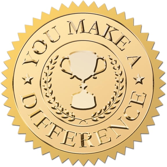 2" You Make a Difference Gold Medal Stickers Trophy Self Adhesive Certificate Awards Seals Round Foil Embossed Sticker Serrated Edge 100Pcs for Graduation Birthday Diploma DIY Card Decor