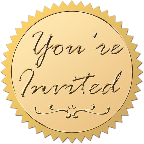 2" You're Invited Gold Seal Stickers Self Adhesive Round Embossing Envelopes Invitation Sticker 100Pcs Certificate Awards Seals for DIY handcrafting