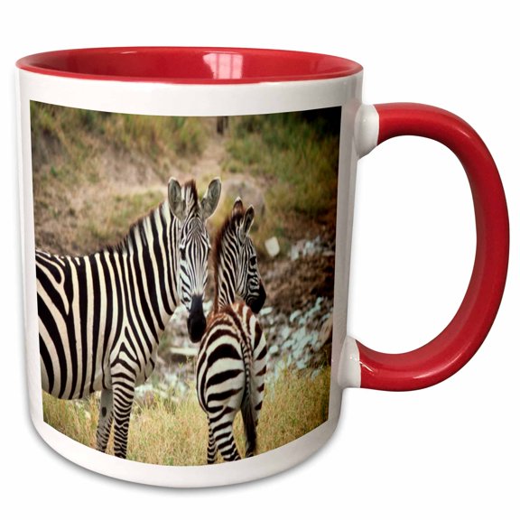 3drose, 2 Zebras in the Wild, 11oz Two-tone Red Mug