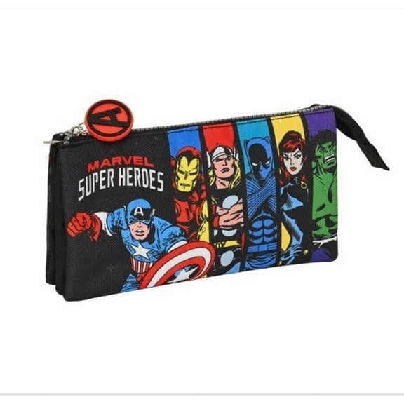 2 Zipper 3 Compartment Multipurpose Pencil case Avengers Black (22 x 12 x 3 cm)