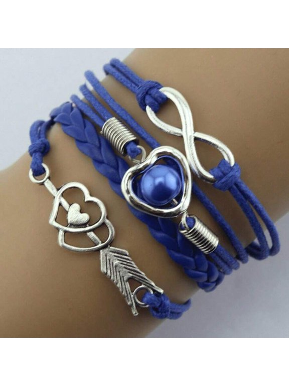 2 blue Bracelet With Heart Arrow Infinity Charm And Simulated Pearl