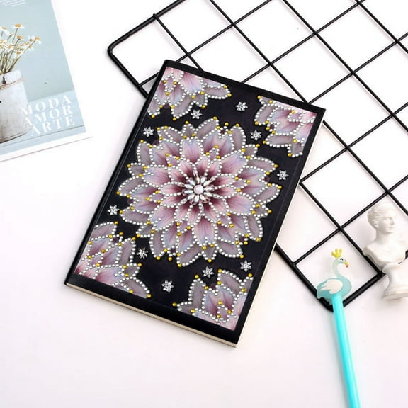 2 book DIY Diamond Painting Notebook Kits including PU Leather Book Resin Rhinestones Diamond Sticky Pen Tray Plate and Glue Clay Lotus Pattern 210x150mm 50 pages/book