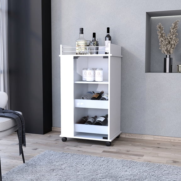 2-bottle holder shelf and side storage | For organizing spirits and glassware | Enjoy efficient bar essentials storage