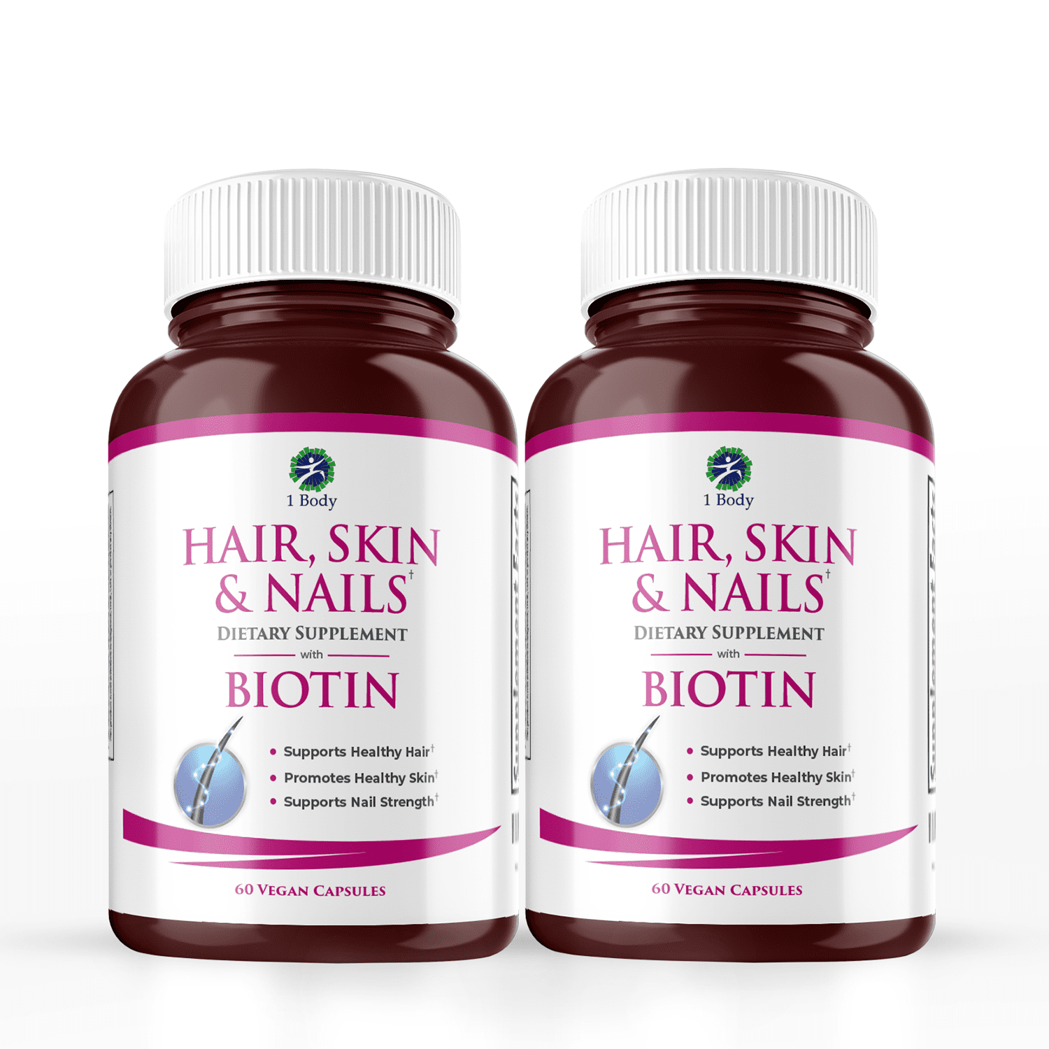 (2 bottles - 10% off) 1 Body 5000 mcg Biotin Dietary Supplement Vegan Capsules for Hair, Skin and Nails